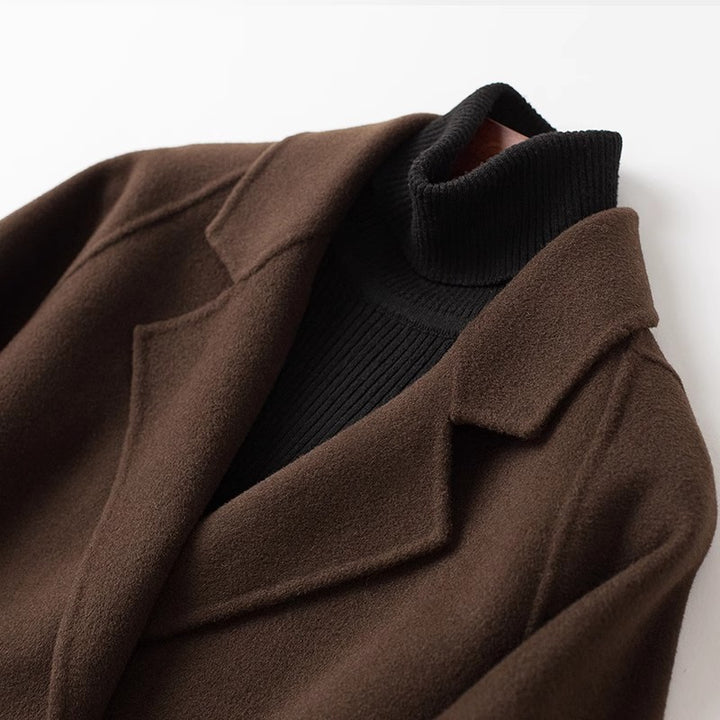 Damen Eleganter Wollmantel mit Abnehmbarer Kapuze Drune