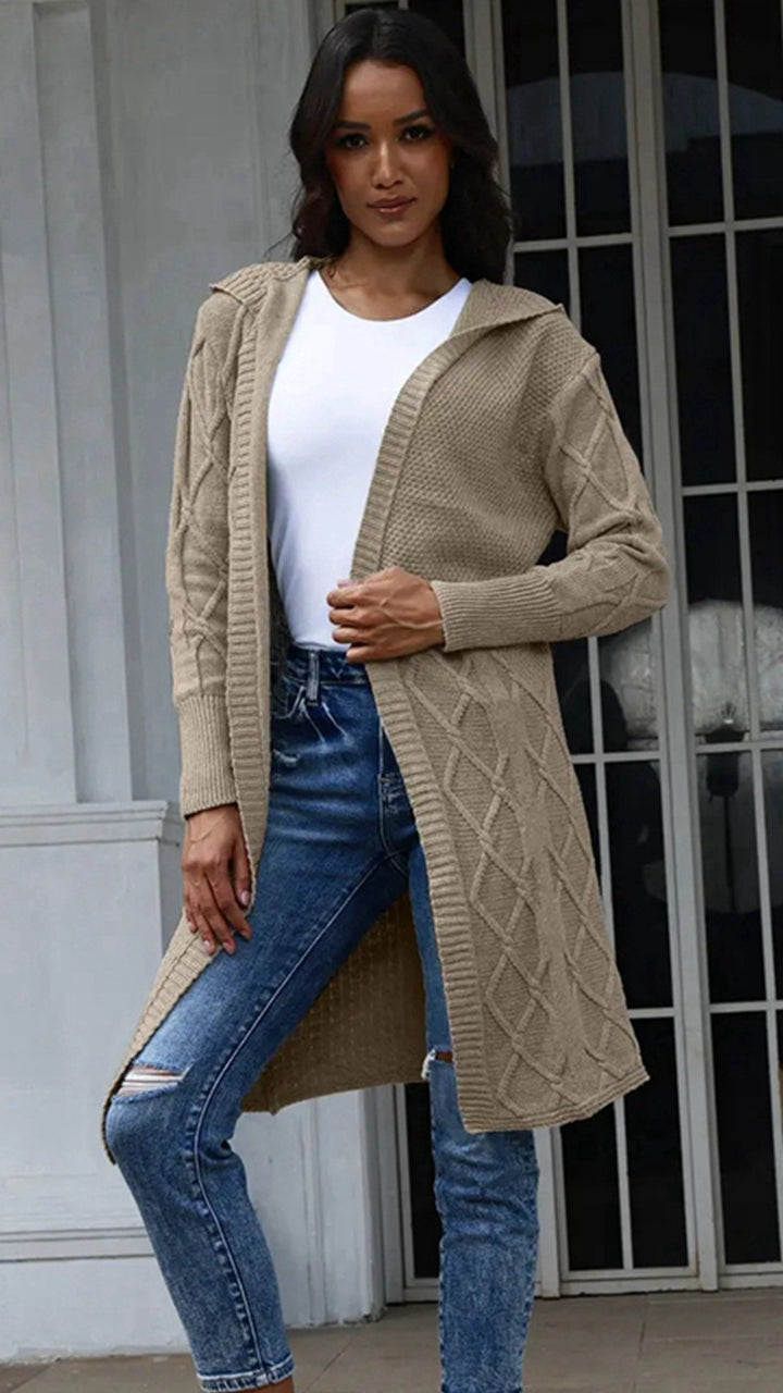 Damen Grobstrick-Cardigan mit elegantem Kapuzendesign und strukturiertem Muster Drune