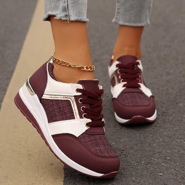 Damen  modische Plateau-Sneaker mit gepolstertem Memory-Fußbett und strukturierter Textil-Kombination Drune