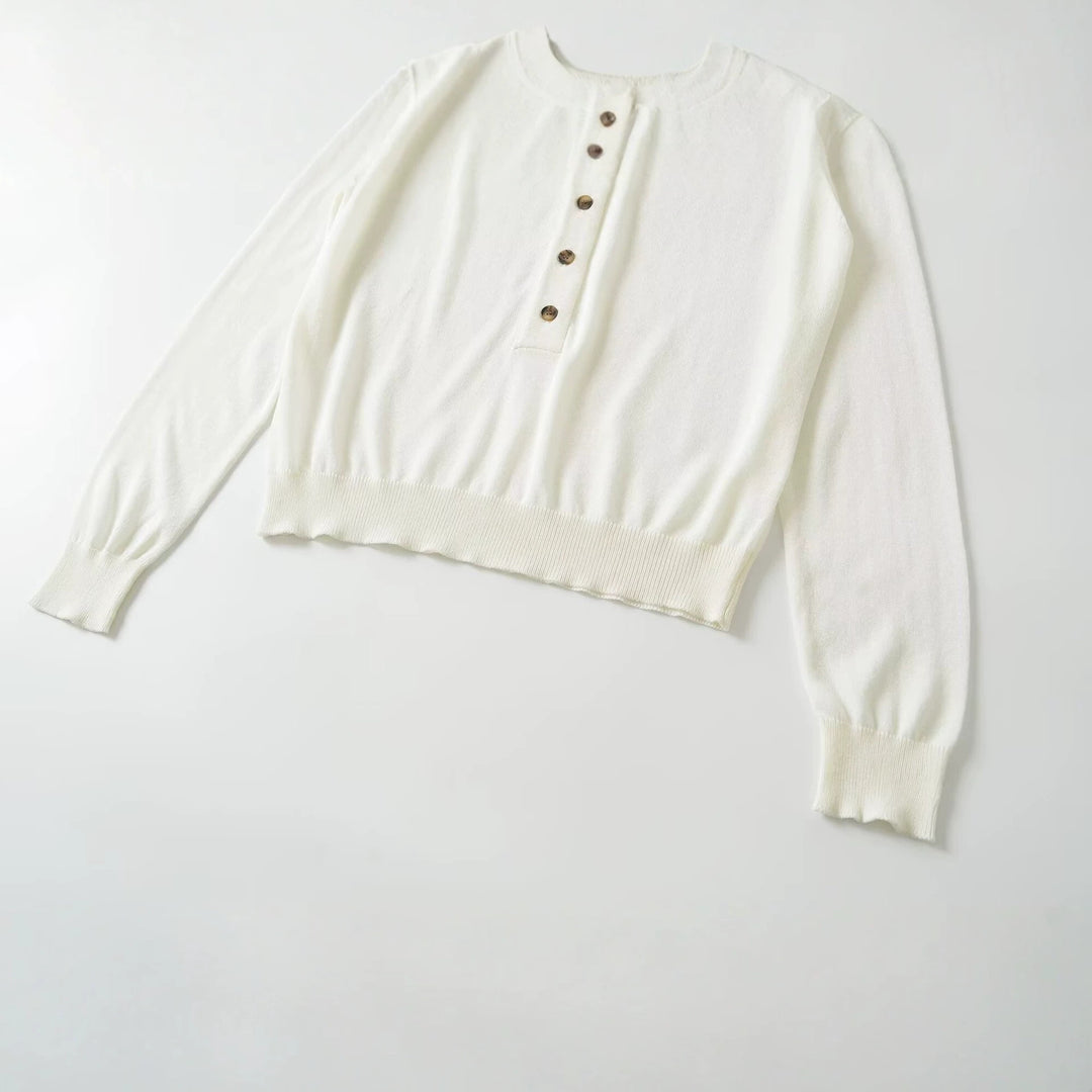 Damen Leichter Henley-Strickpullover mit Knopfleiste und Rippbündchen Drune