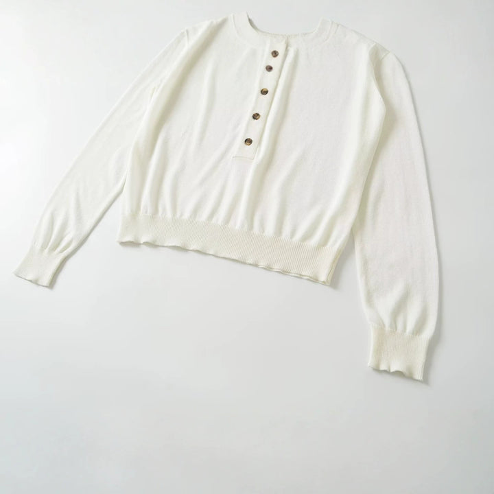 Damen Leichter Henley-Strickpullover mit Knopfleiste und Rippbündchen Drune