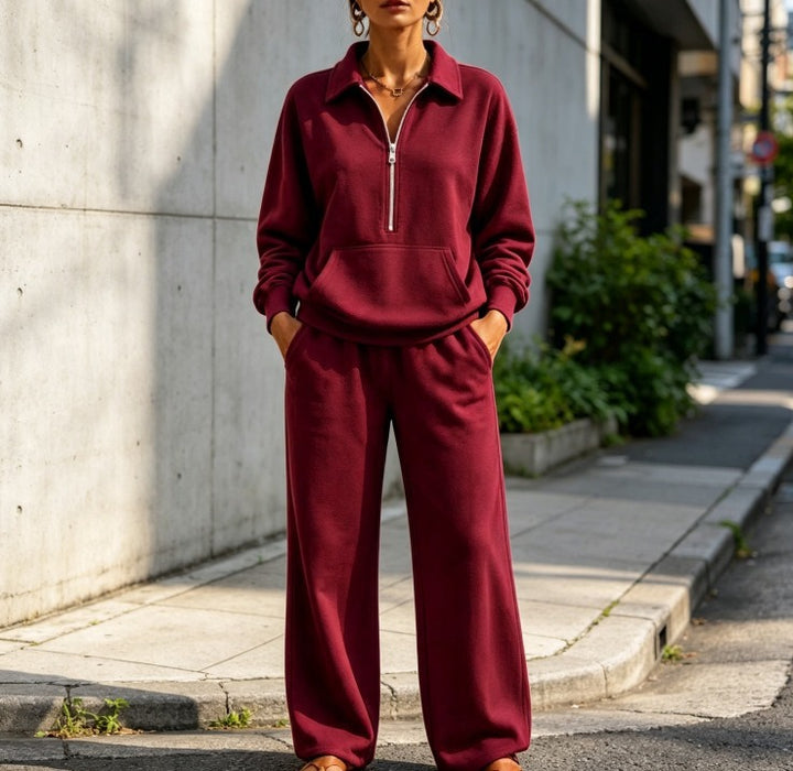 Damen Lässiges Sweat-Set mit Halbzip-Pullover und weiter Jogginghose Drune