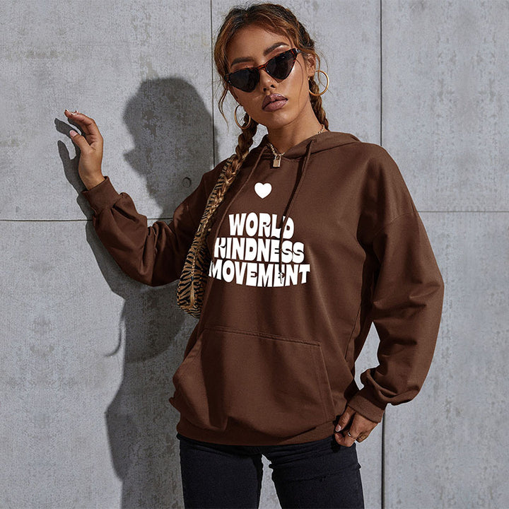 Damen Lässiger Oversize-Kapuzenpullover mit Statement-Print, Kängurutasche und Rippbündchen Drune