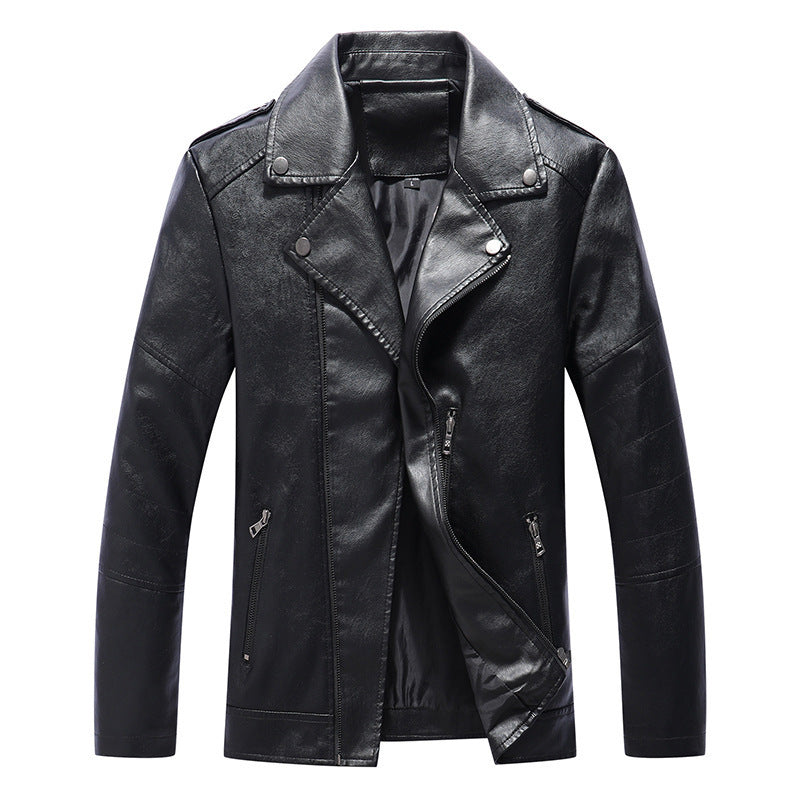 Herren Slim Fit Kunstleder-Motoblouson im Biker-Look mit gesteppten Armpaneelen und Reverskragen Drune