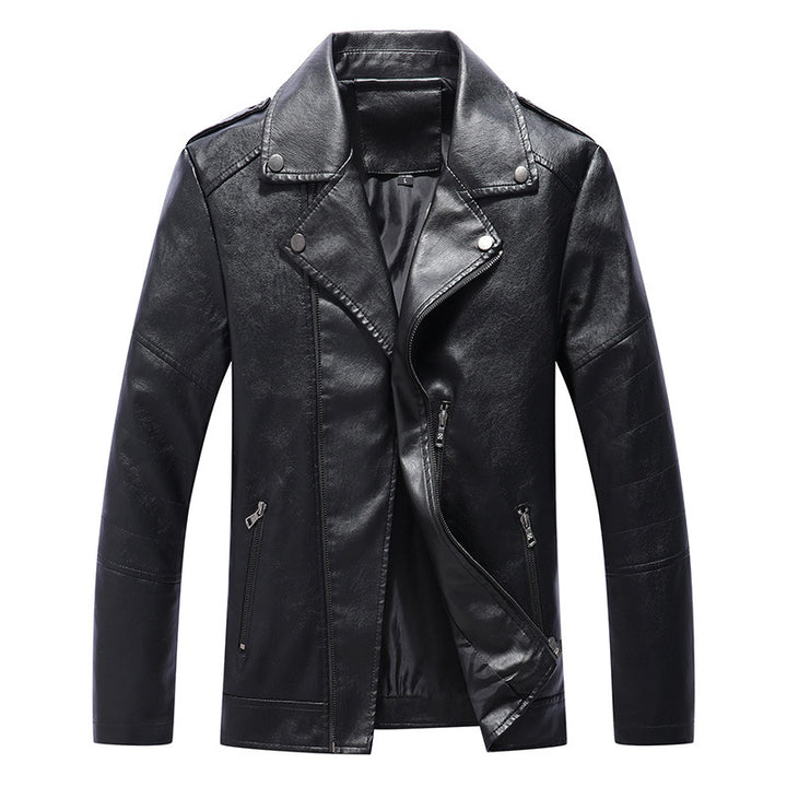 Herren Slim Fit Kunstleder-Motoblouson im Biker-Look mit gesteppten Armpaneelen und Reverskragen Drune