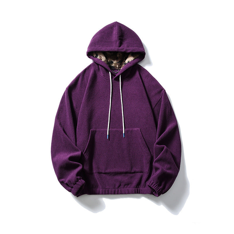 Unisex Oversize-Fleece-Hoodie mit Teddyfutter, Kängurutasche und elastischem Saum Drune