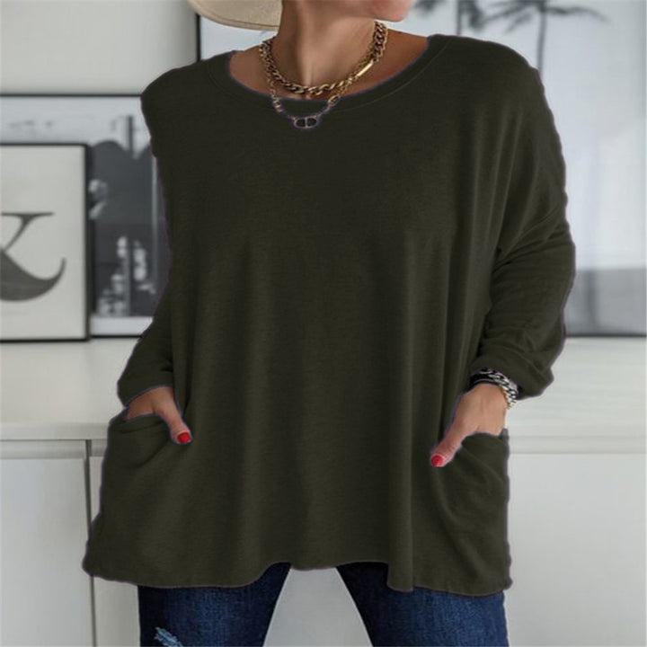 Damen nan oversized Longsleeve-Tunika mit Rundhalsausschnitt, überschnittener Schulter und aufgesetzten Taschen Drune