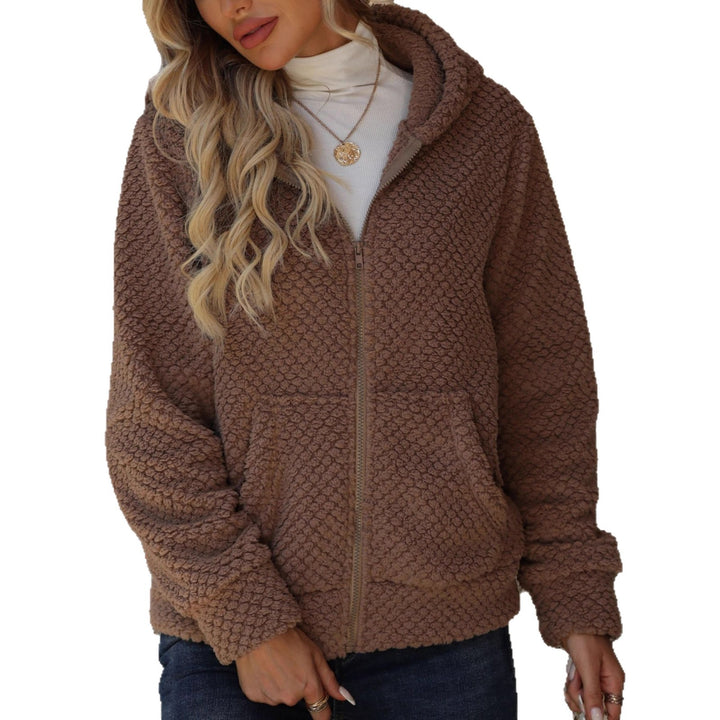 Damen Plüschige Fleecejacke mit Hoodie und Taschen Drune