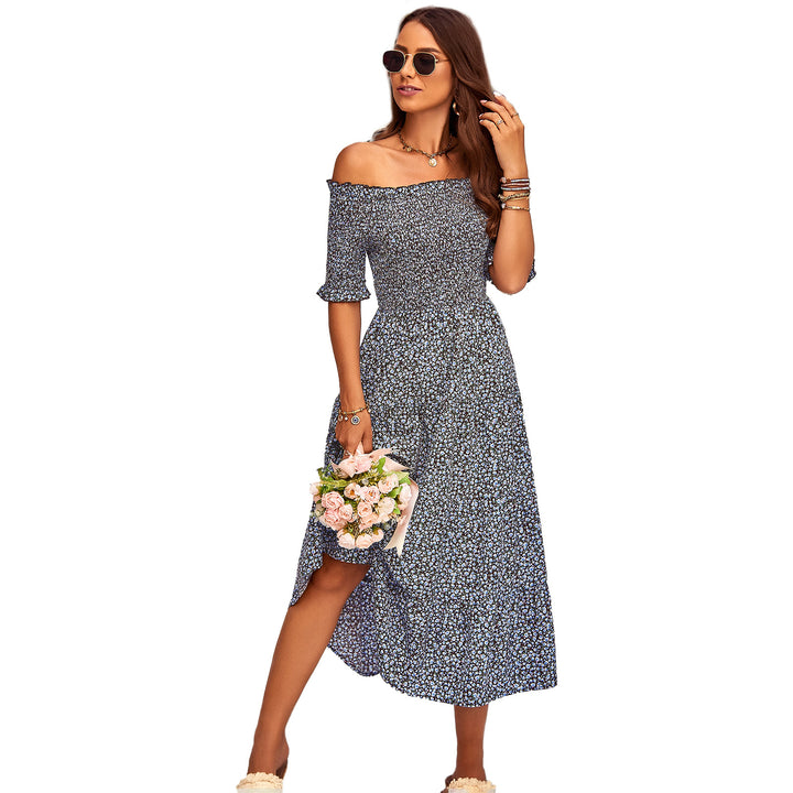 Damen Off-Shoulder Maxikleid mit floralem Design und schwingendem Saum Drune