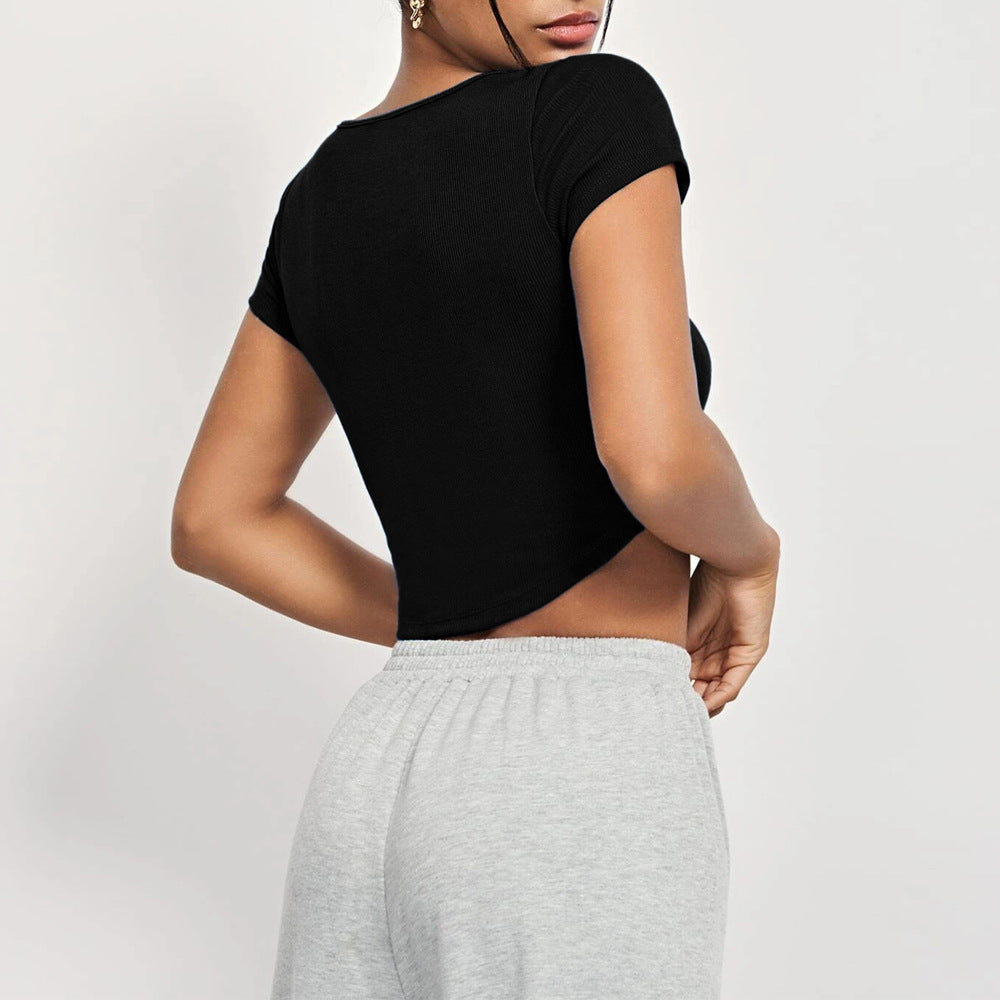 Damen cropped Oberteil mit quadratischem Ausschnitt und Knopfleiste Drune