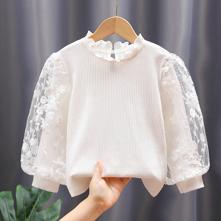Mädchen Sweatshirt mit floralen Stickermonturen und Rüschen Drune