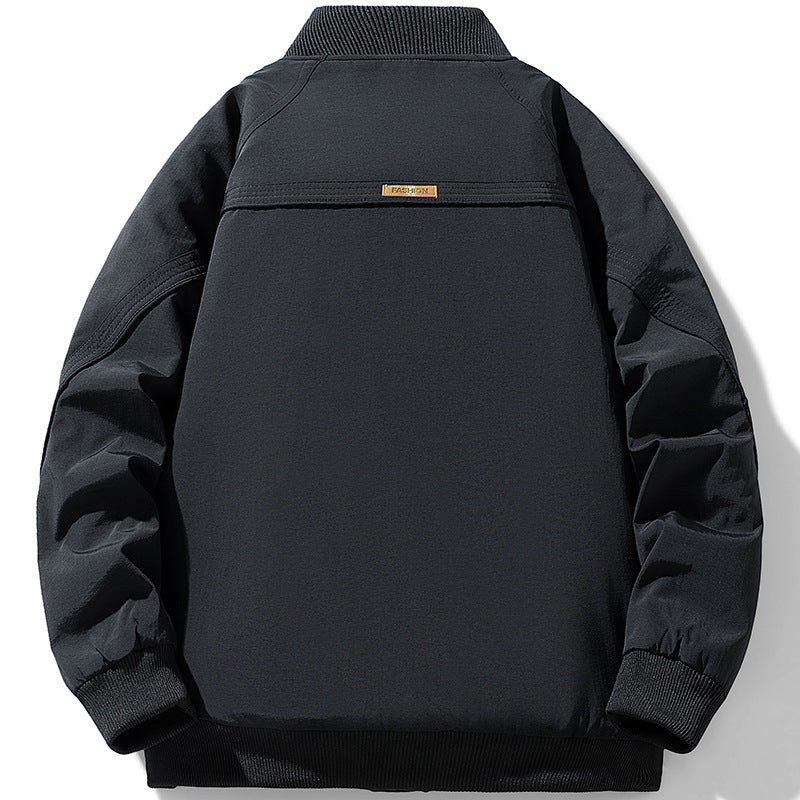 Herren Gepolsterte Utility-Bomberjacke mit Rippkragen, wattierter Stepp-Innenfutter und verdeckter Druckknopfleiste Drune