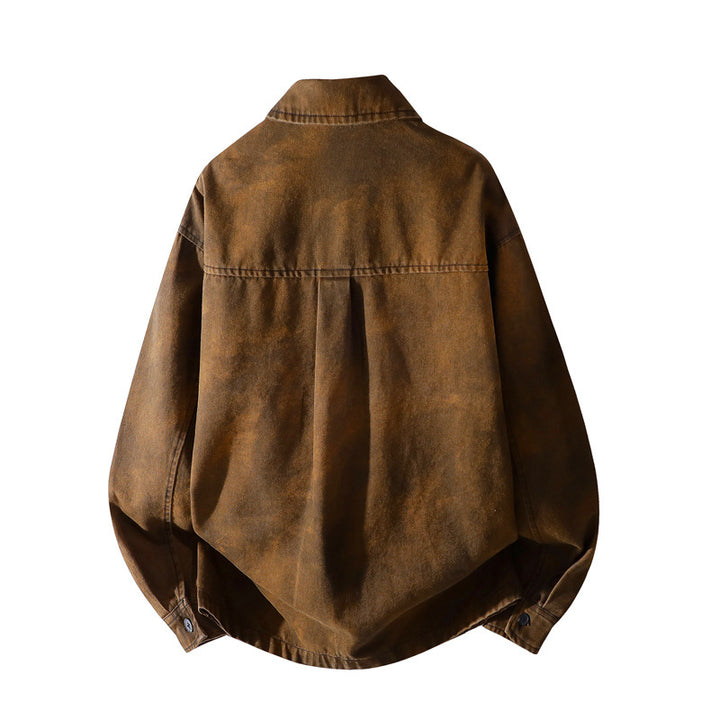 Herren Vintage-inspirierte Canvas-Überhemdjacke mit used-washed Effekt, kastiger Passform & aufgesetzter Brusttasche Drune