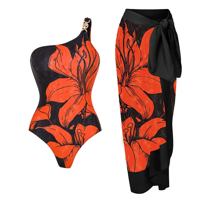 Damen Badeanzug mit asymmetrischem Schnitt und floralen Akzenten Drune