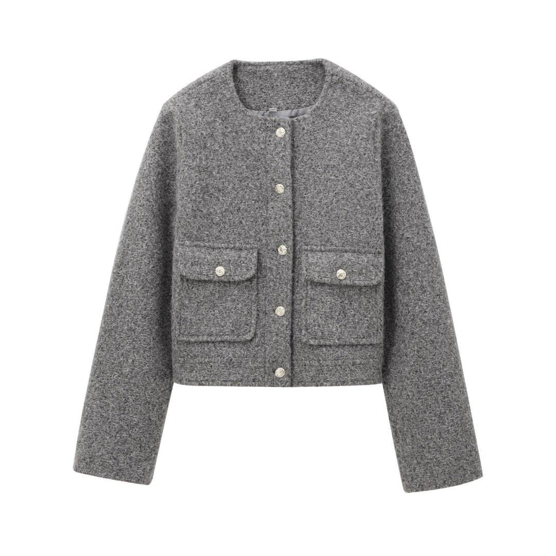 Damen nan strukturierte Kurzjacke im Bouclé‑Look mit aufgesetzten Pattentaschen Drune