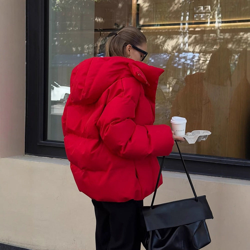 Damen Kurz geschnittene Stepp-Winterjacke mit hoher Kragenkapuze und wattierter Thermofütterung Drune
