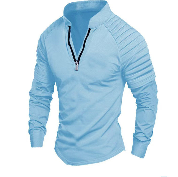 Herren Slim-Fit Troyer mit gesteppter Schulterpasse und halbem Reißverschluss Drune