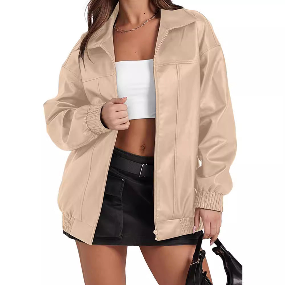 Damen Lässige Oversized-Jacke mit elastischen Bündchen und praktischen Taschen Drune