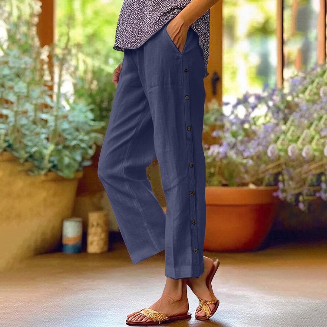 Damen Leichte Relaxed-Hose mit seitlicher Knopfleiste und Eingrifftaschen Drune