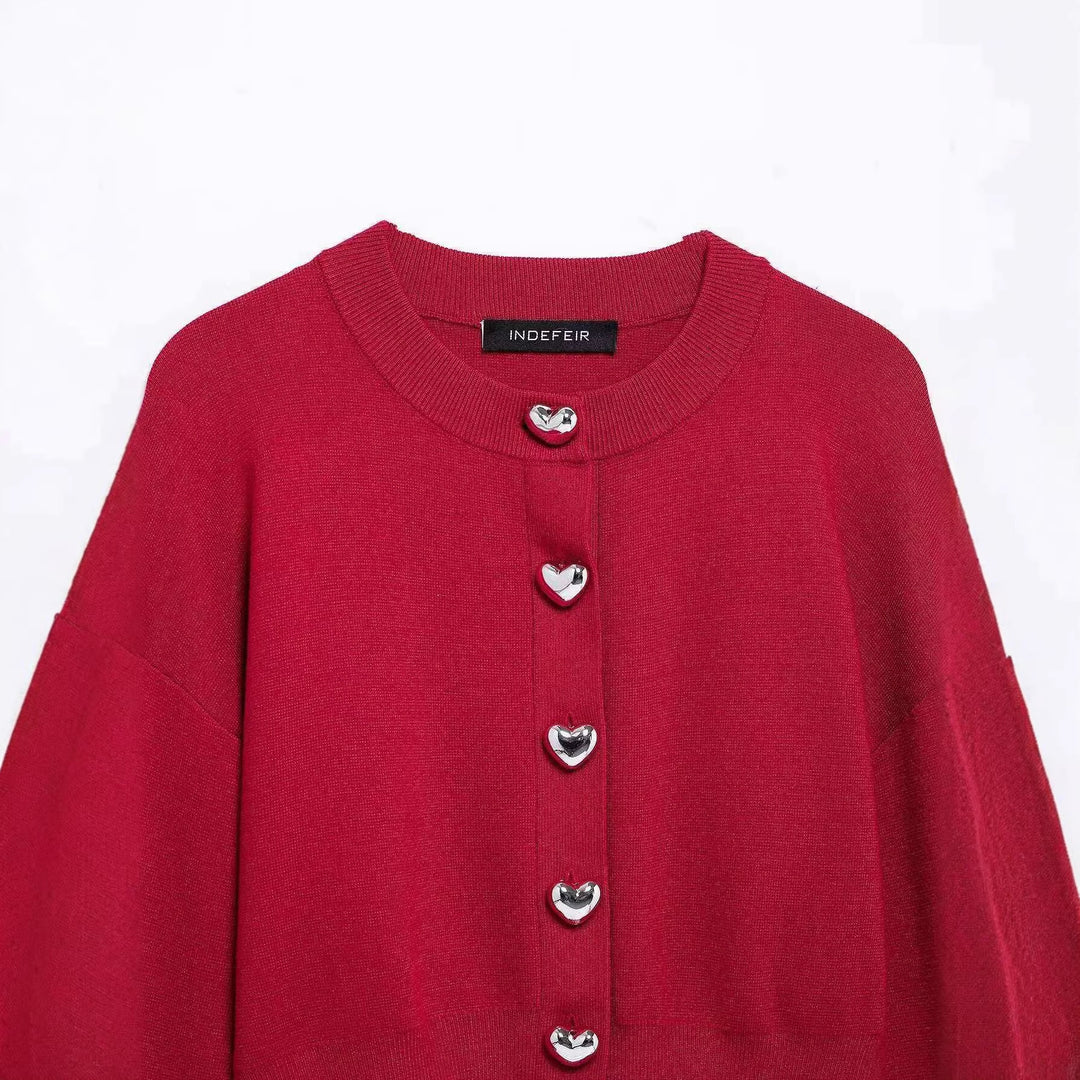 Damen stylische Strickjacke mit herzförmigen Knöpfen Drune