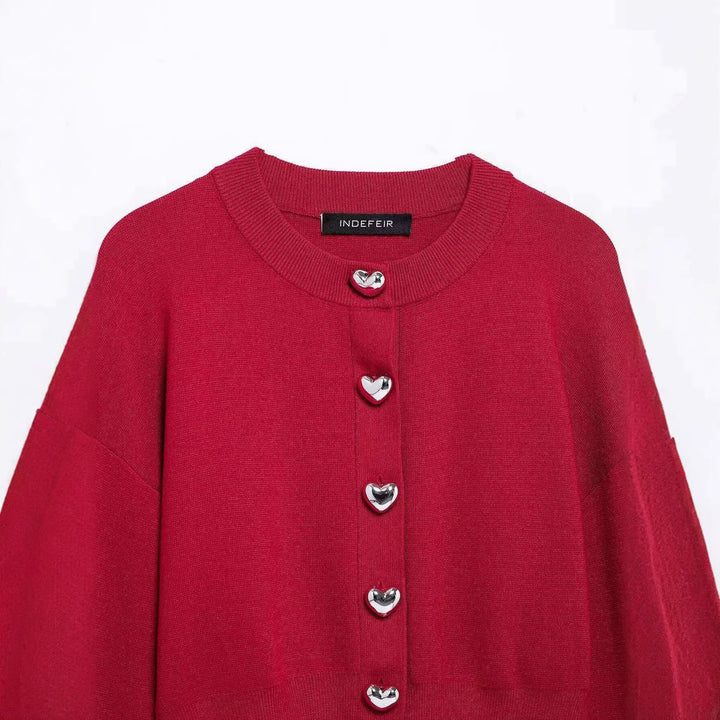 Damen stylische Strickjacke mit herzförmigen Knöpfen Drune
