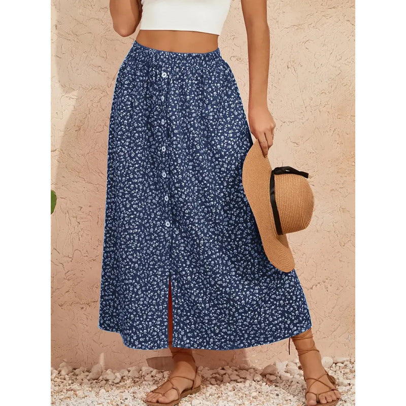 Damen Maxirock mit floralem Design und Knopfdetails Drune
