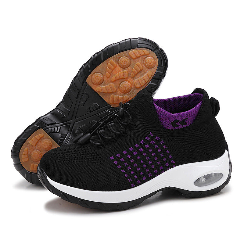 Damen nan atmungsaktive gestrickte Plateausneaker mit Luftkissenfederung und elastischem Schaft Drune