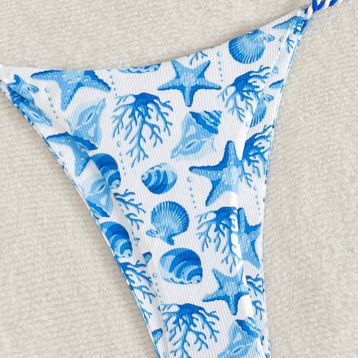 Damen Triangel-Bikini mit maritimen Motiven und verspielten Kordelbindungen Drune
