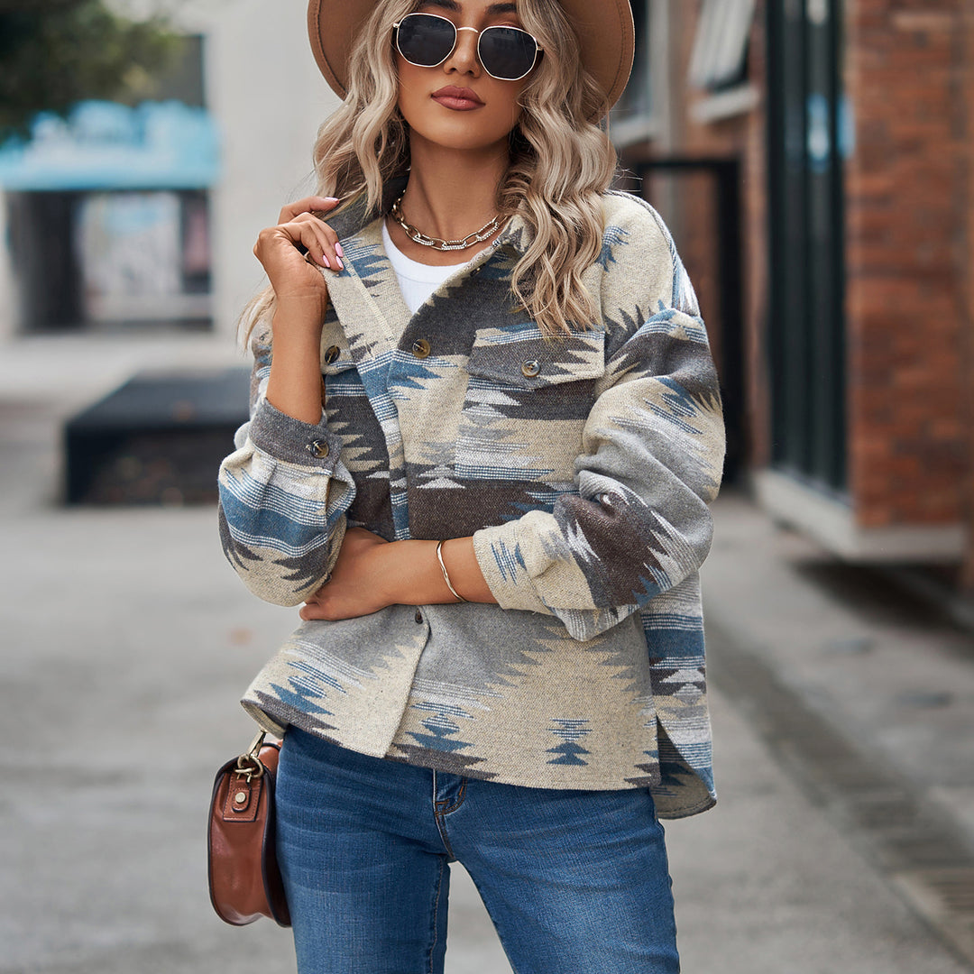 Damen Overshirt aus hochwertigem Wollmix mit modischem Muster und praktischen Taschen Drune
