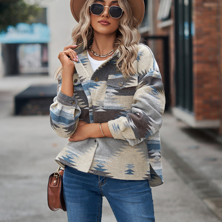 Damen Overshirt aus hochwertigem Wollmix mit modischem Muster und praktischen Taschen Drune