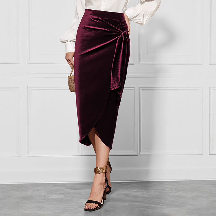 Damen Eleganter Wickelrock mit Taillengürtel Drune