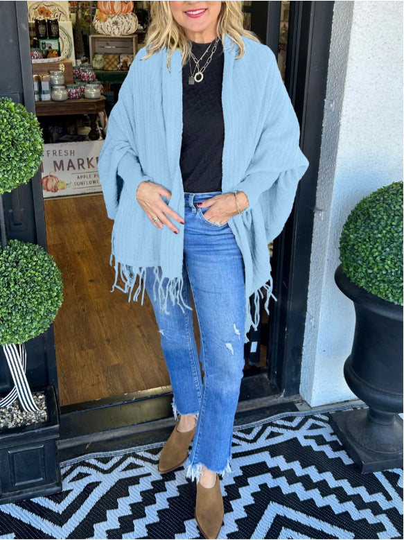 Damen vielseitiger Poncho mit Fransen Drune