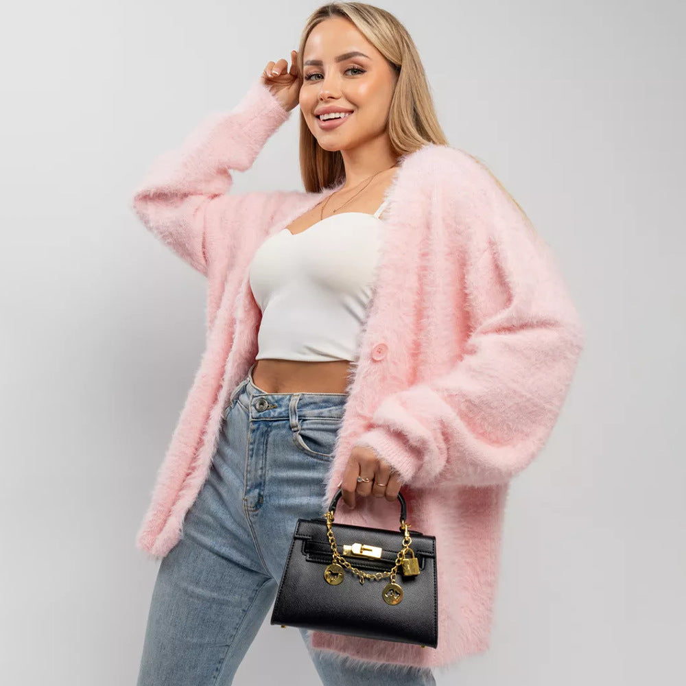 Damen Kuscheliger Cardigan mit tiefem V-Ausschnitt und oversized Schnitt Drune