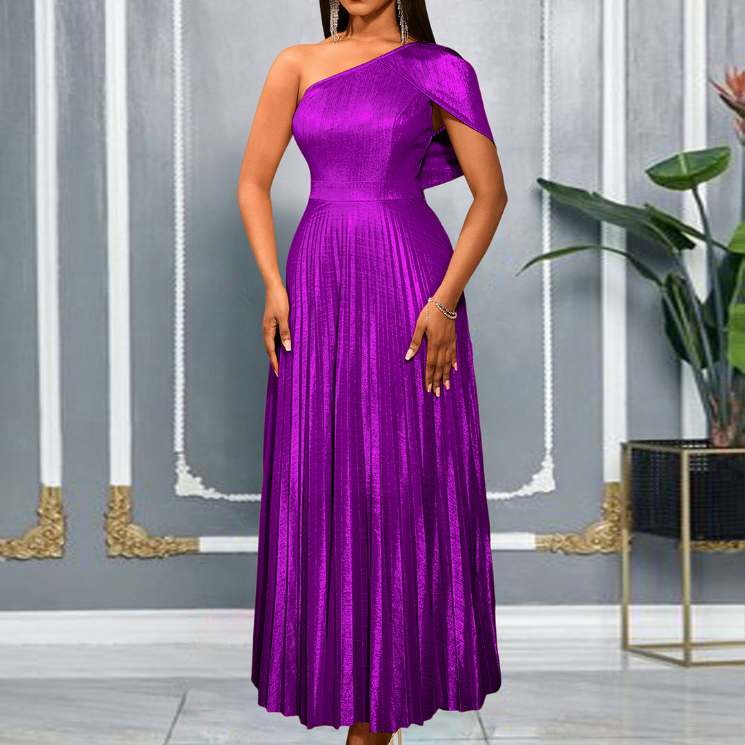 Damen Glamouröses Ein-Schulter Abendkleid mit Plissee-Falten Drune