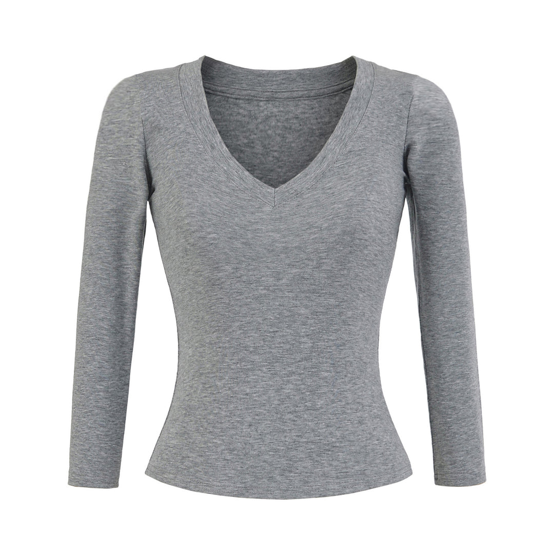 Damen Langarmshirt mit V-Ausschnitt und figurbetontem Schnitt Drune