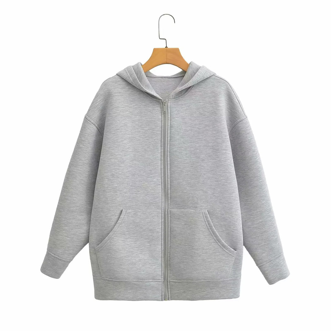 Unisex nan Oversize Kapuzenjacke mit durchgehendem Reißverschluss, Kängurutaschen und lässigem Boxy-Schnitt Drune