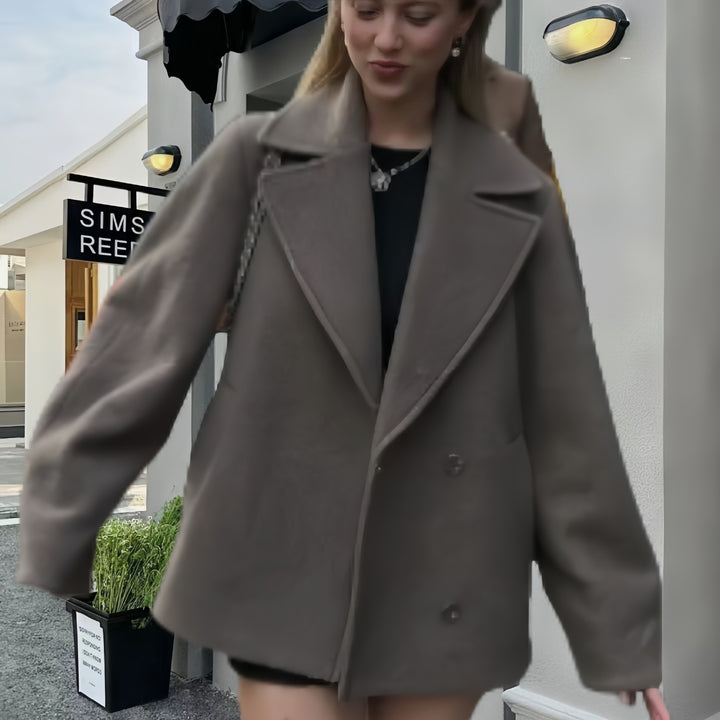 Damen modische Oversized-Jacke mit doppelter Knopfleiste und elegantem Kragen Drune