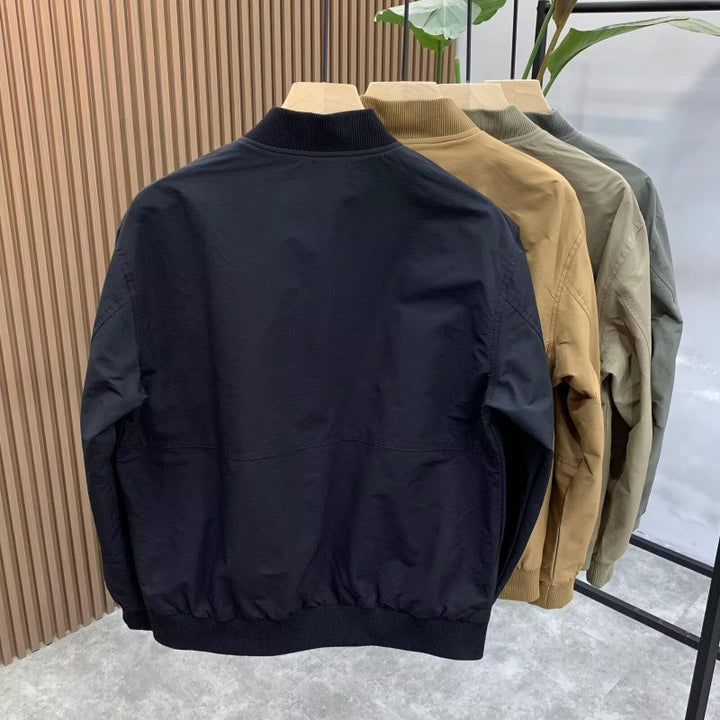 Herren Leichte Utility-Bomberjacke mit Reißverschluss, Multifunktions-Taschen und Rippbündchen Drune