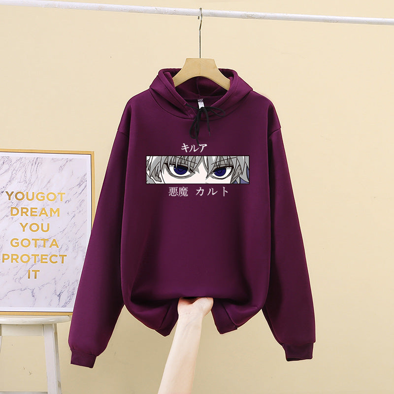 Unisex nan oversized Kapuzenpullover mit anime Augenprint und weicher Baumwollmischung Drune