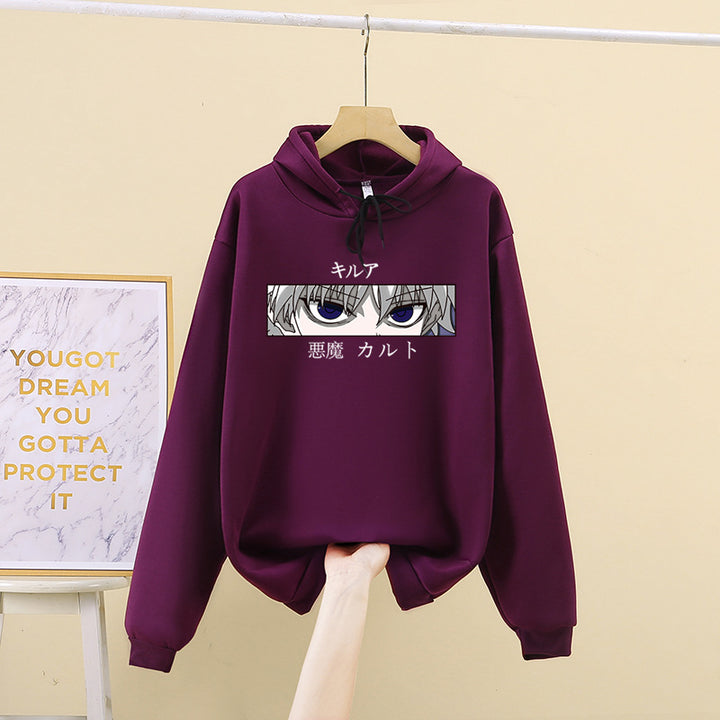 Unisex nan oversized Kapuzenpullover mit anime Augenprint und weicher Baumwollmischung Drune