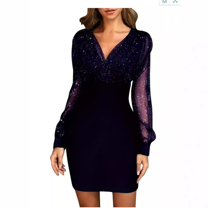 Damen Glitzerndes Cocktailkleid mit transparenten Ärmeln Drune