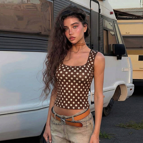 Damen Polka-Dot Cropped-Top mit quadratischem Ausschnitt und elastischem Bund Drune