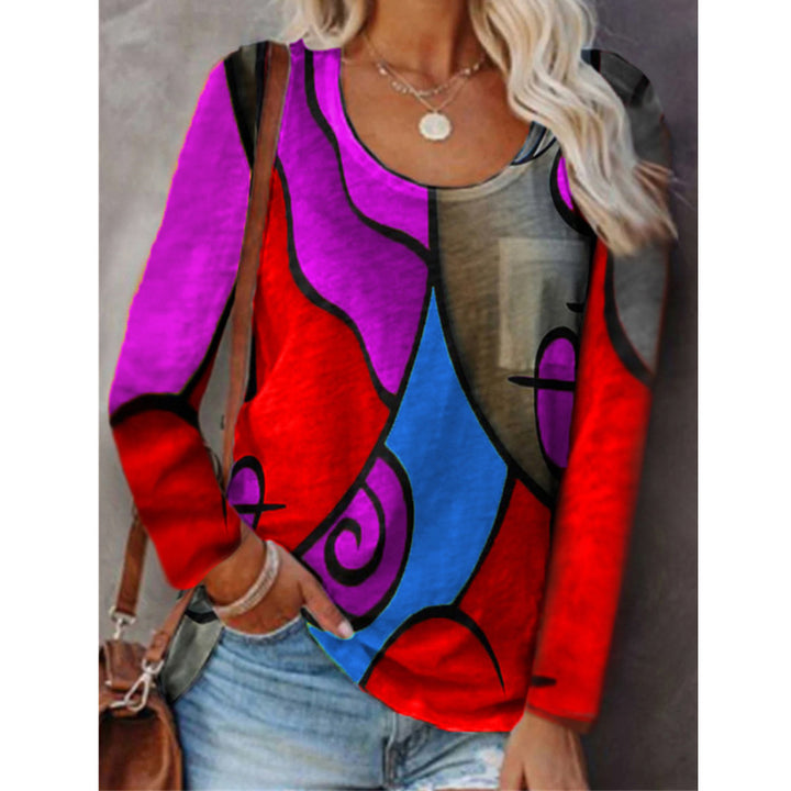 Damen Langarmshirt mit abstraktem Farbstreifenprint und lockerem Schnitt Drune