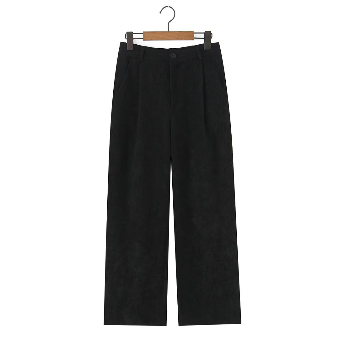 Damen Hochtaillierte Cordhose mit weitem Bein und Bundfalten Drune