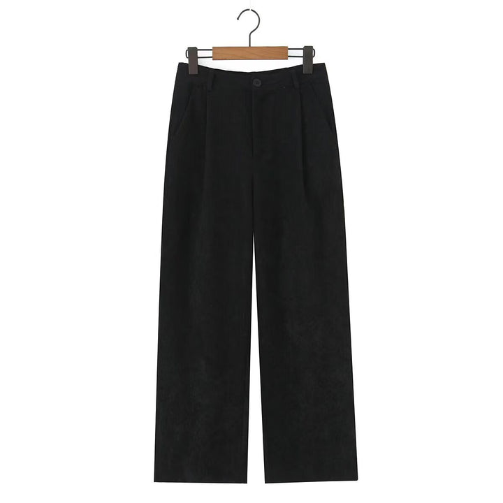 Damen Hochtaillierte Cordhose mit weitem Bein und Bundfalten Drune