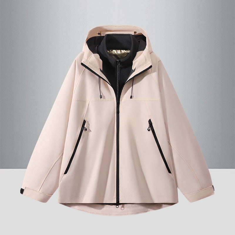 Herren Zweifarbige Softshell-Hybridjacke mit Kapuze, verlängerter Rücken und wasserabweisenden Reißverschlüssen Drune