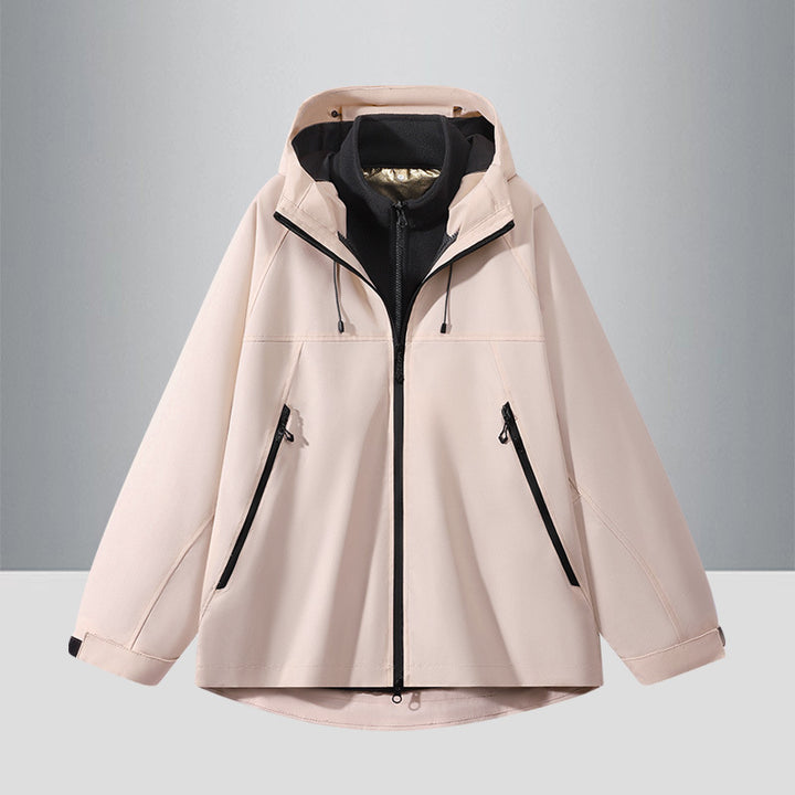 Herren Zweifarbige Softshell-Hybridjacke mit Kapuze, verlängerter Rücken und wasserabweisenden Reißverschlüssen Drune