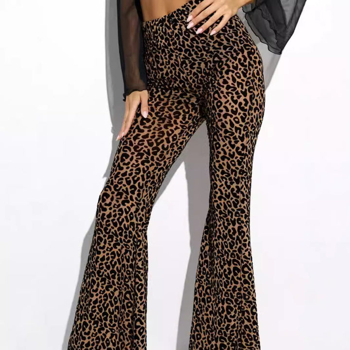 Damen Hoch taillierte Leoparden-Hose mit weitem Bein Drune