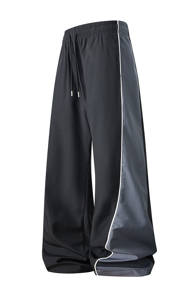 Herren Weite Trackhose mit Satin-Seiteneinsatz, Paspelierter Naht & Tunnelzugbund Drune