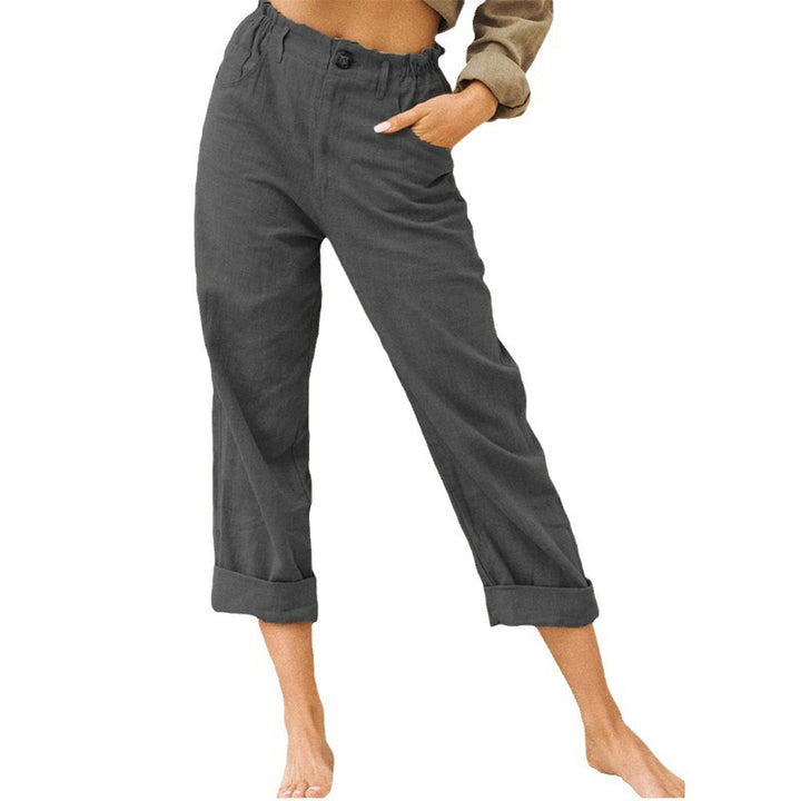 Damen lässige Leinenhose mit elastischem Bund Drune